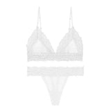 Bra-Set Brassiere Sex-Lingerie-Set Bralette Lace T-Back-White-5