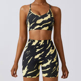 Camouflage Printing Seamless Yoga Suit Quick-drying High Waist Running Workout Clothes-Yellow And Black Bra Shorts-10