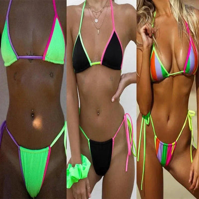 Candy-colored stitching halter bikini-1