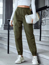 New Cargo Pants Fashion Casual Multi-pocket Elastic Waist Pencil Pants For Women-Army Green-3