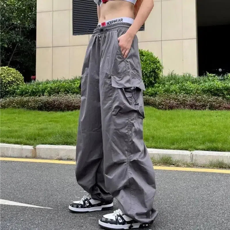 Cargo Pants Hip Hop Loose Couple Wide Leg Casual-Gray-1