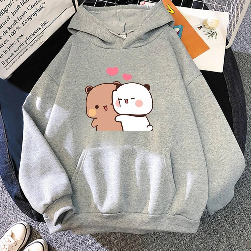 Cartoon Panda Bubu And Dudu Women Plus Size Hoodie-gray-11