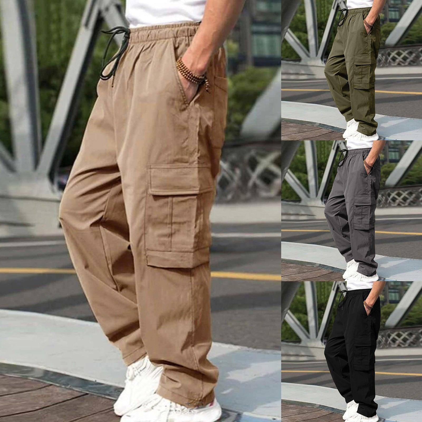 Casual Cargo Pants For Men Loose Straight Drawstring Waist-2