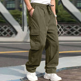 Casual Cargo Pants For Men Loose Straight Drawstring Waist-Army Green-3