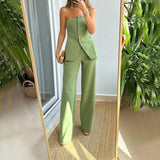 Casual Fashion Tailored Suit Button Graceful Tube Top Suit Pants-Light green-1