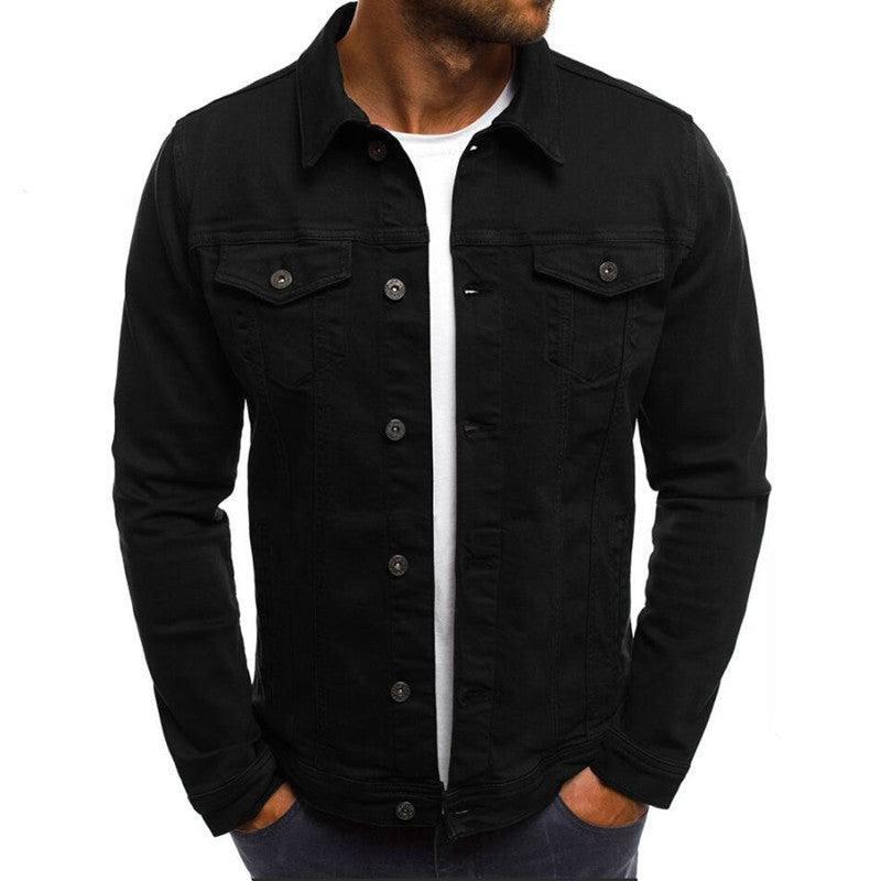 Casual Men Jacket Denim Button Shirt Black / 2XL-Black-2