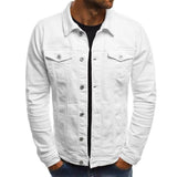 Casual Men Jacket Denim Button Shirt-White-3