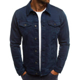 Casual Men Jacket Denim Button Shirt Black / 2XL-Navy blue-6