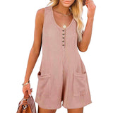 Casual Waffle Button Jumpsuit With Pockets Fashion Summer-Pink-7