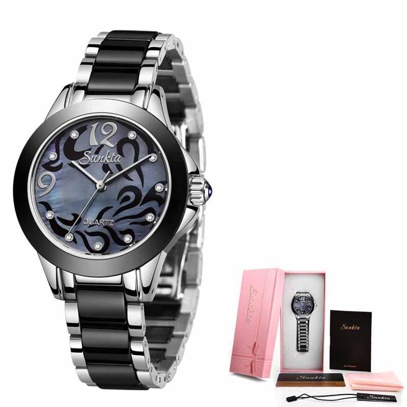 Ceramic Ladies Watches Exquisite High-end Watches-Silver black-2