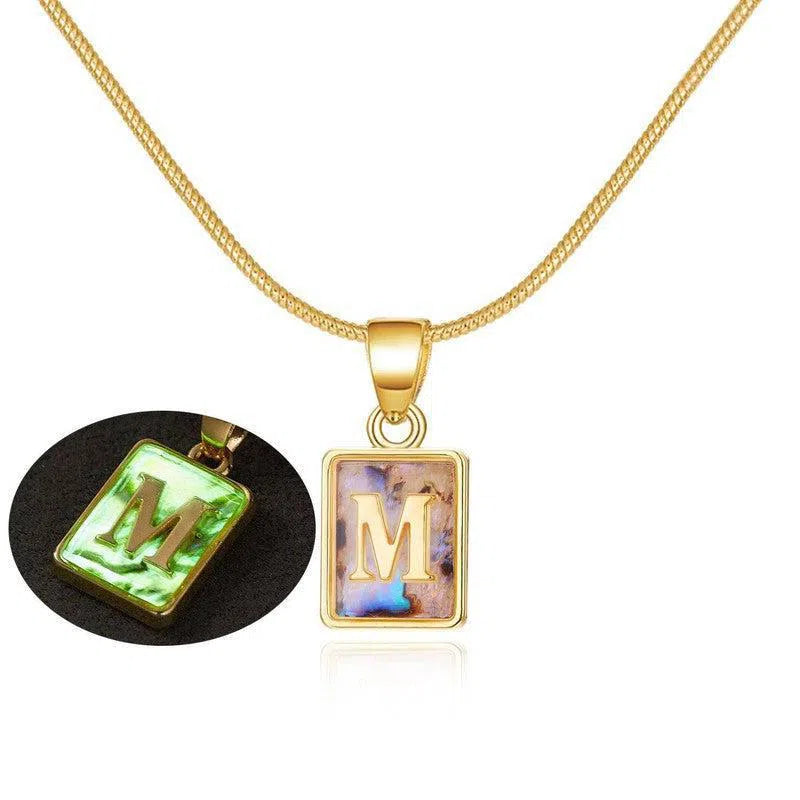 26 Letter Square Necklace Colorful Shell Luminous Pendant Chain Necklace For Women Temperament Ladies Jewelry-21