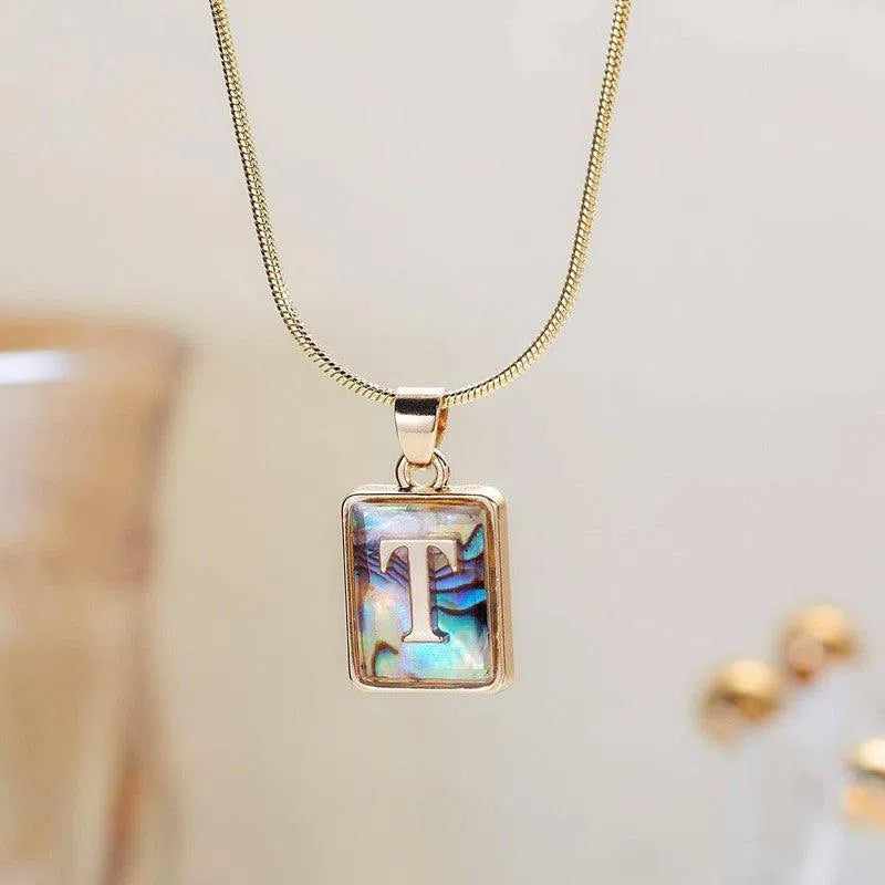 26 Letter Square Necklace Colorful Shell Luminous Pendant Chain Necklace For Women Temperament Ladies Jewelry-4