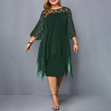 Chic Plus-Size Black Dress with Unique Cut-Outs-dark green-11