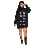 Plus Size Dresses for Women 2022 Letter Print Hoodie Casual Loose Mini Dress Sweat Suits Fall Clothes Wholesale Dropshipping-black-7