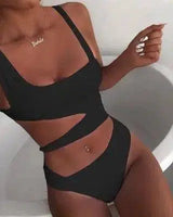 Chic Solid Color One-Piece Swimsuit for Women-Black-10