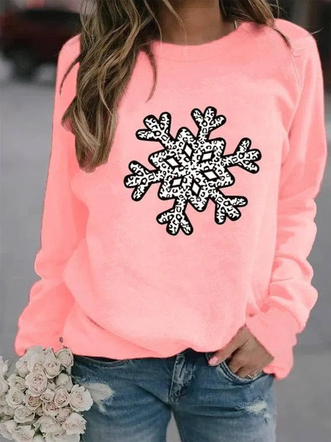 Christmas Creative Letters Printed Crew Neck Sweatshirt-Pink-5