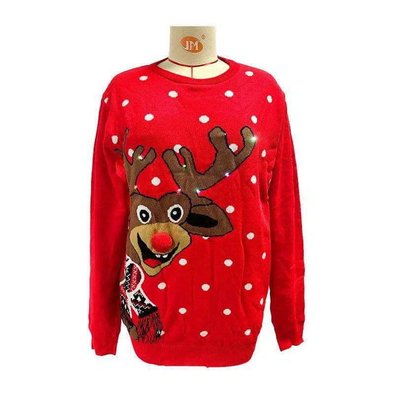 Christmas Elk Red Loose-fitting Knitted Sweater-7