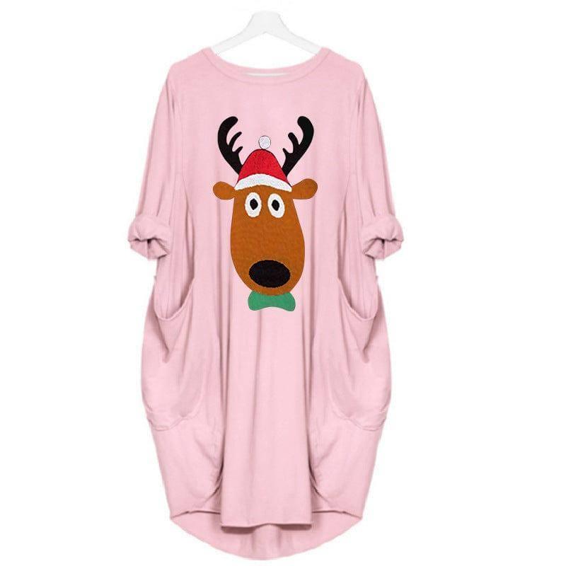 Christmas print sweater dress-Pink-3