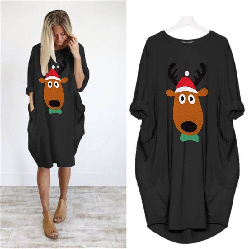 Christmas print sweater dress-Black-4