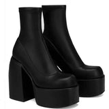 Chic Denim Platform Boots for Women-Black-3