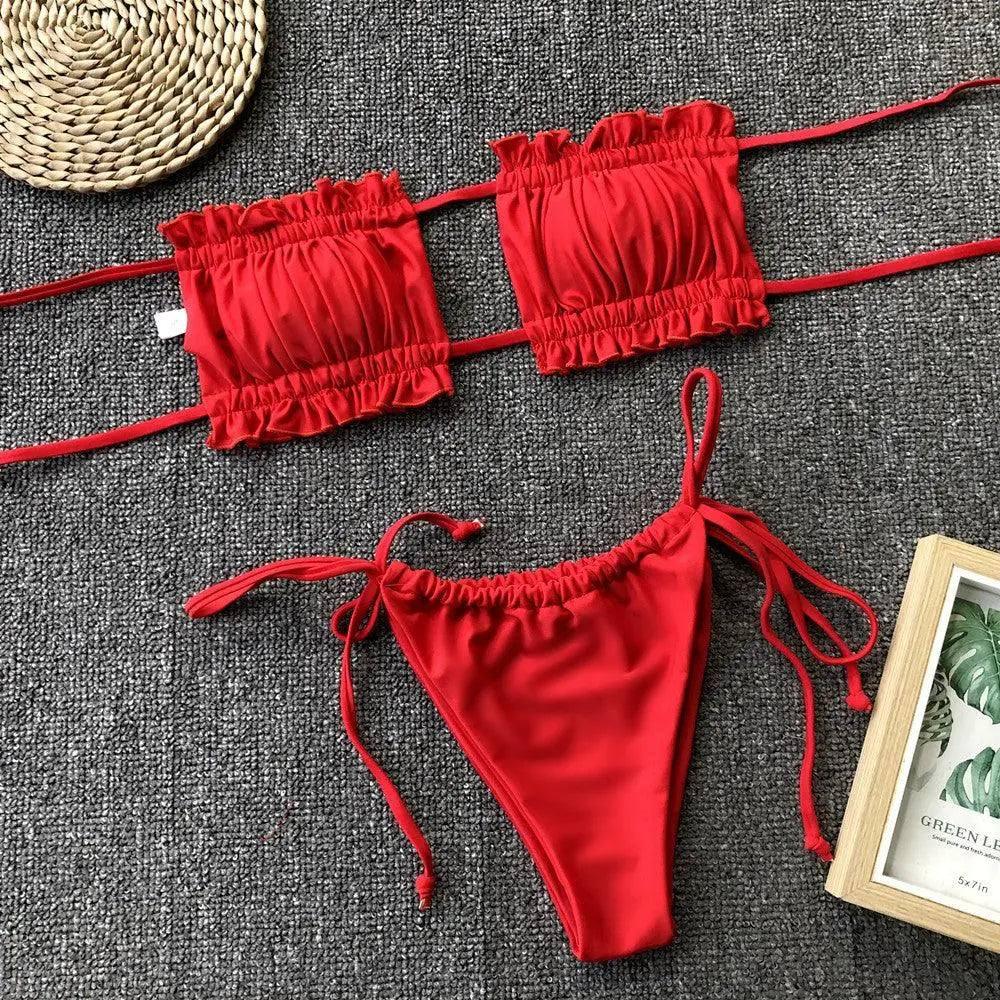 Costa Rica Bandeau Bikini Set-Red-8