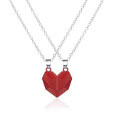 Couple's Matching Heart Necklaces in Silver and Black-Red-11