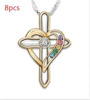 Cross Love Colorful Imitatio Gemstone Pendant Alloy Clavicle-Crosslove-4