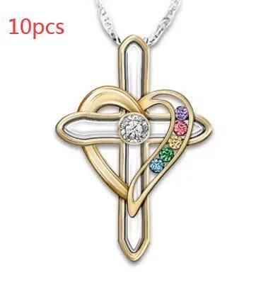 Cross Love Colorful Imitatio Gemstone Pendant Alloy Clavicle-Crosslove-8