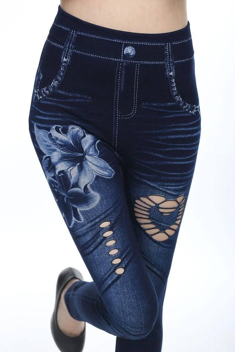 Denim Leggings Capris Hollow-4