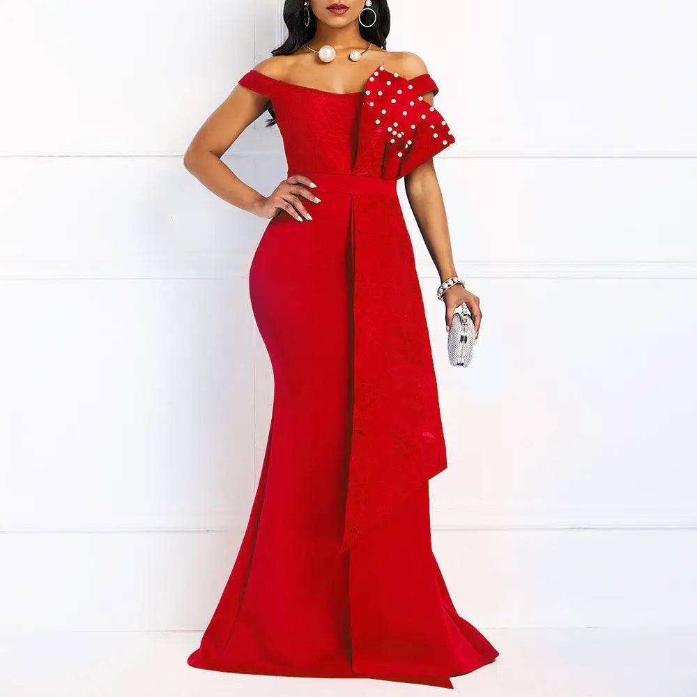 Dresses, Women's Dresses, European And American Banquet-Red-2