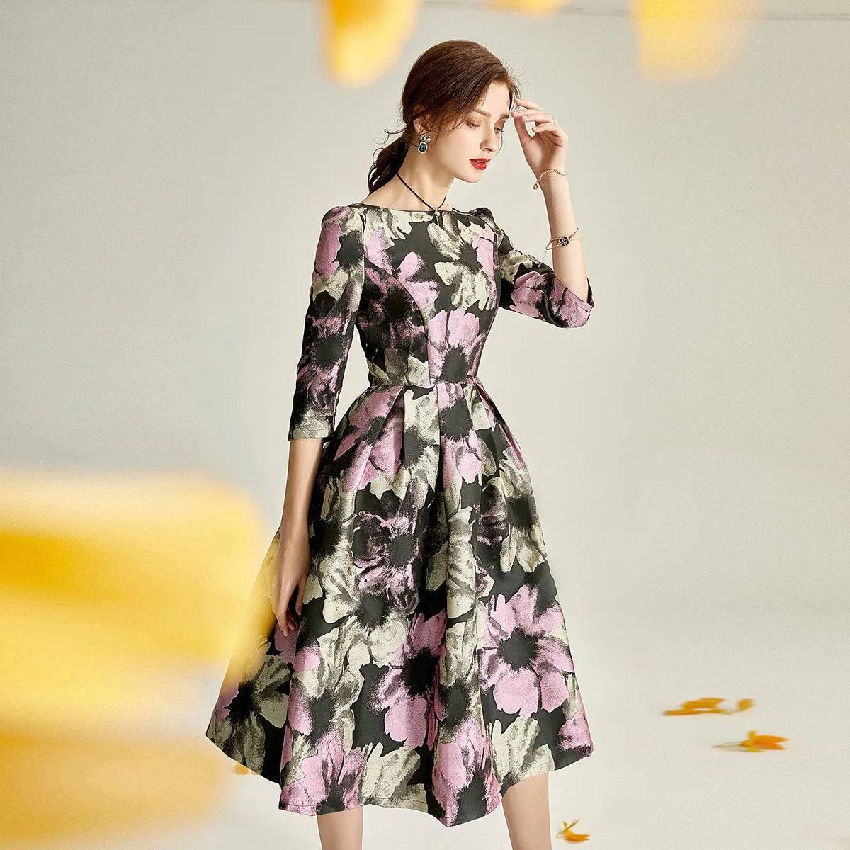 Elegant Floral Midi Dress for Spring Events-1