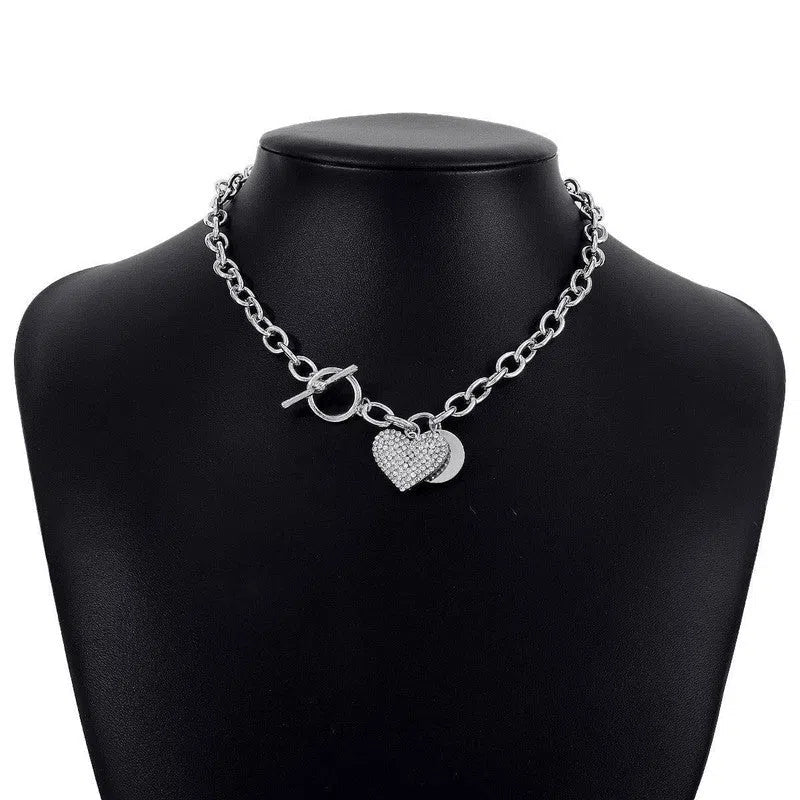 Women's Round Heart Shape With Diamond Necklace-7