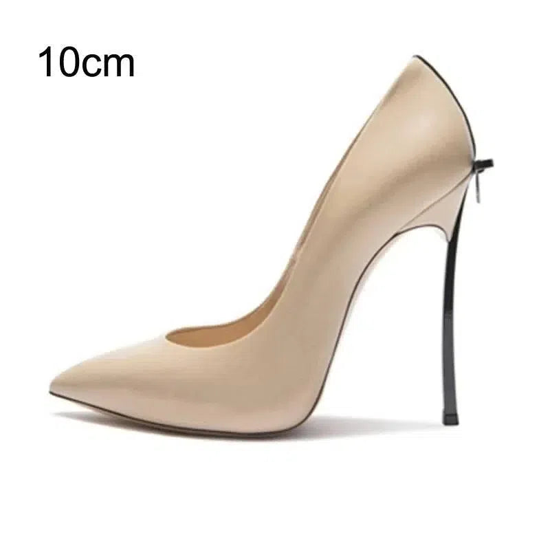 Elegant Nude High Heels with Chic Black Bows-Beige-3