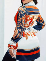 Elegant Office Lady Mixed Print Long Sleeve Bandage Design-5