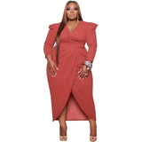 Elegant Plus-Size Blue Wrap Dress Styles-Orange-9