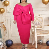 Elegant Plus-Size Pink Bow Dress for Special Occasions-Rose-8