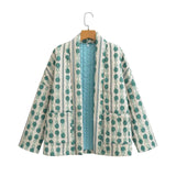 Elegant Printed Women's Cotton-padded Clothing Coat-Green-11