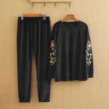 Embroidered Casual Tracksuit Set for Trendy Comfort-black-7