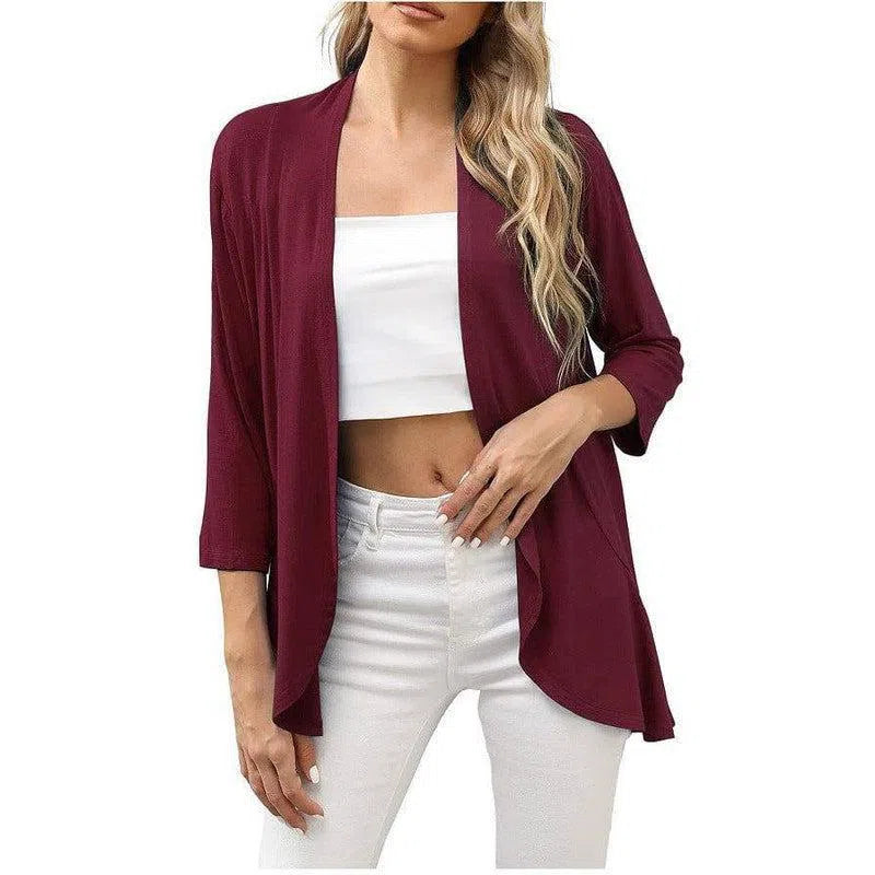 European And American Leisure Printed Knitted Cardigan-Wine Red-9