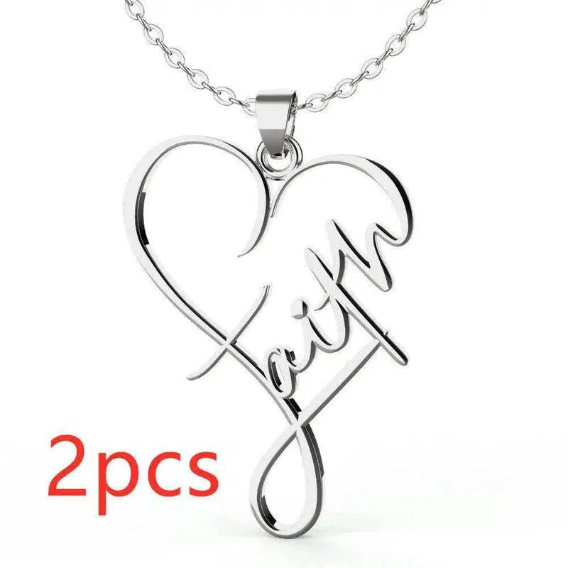 European And American Necklace Heart Of Faith Pendant-Silver-3