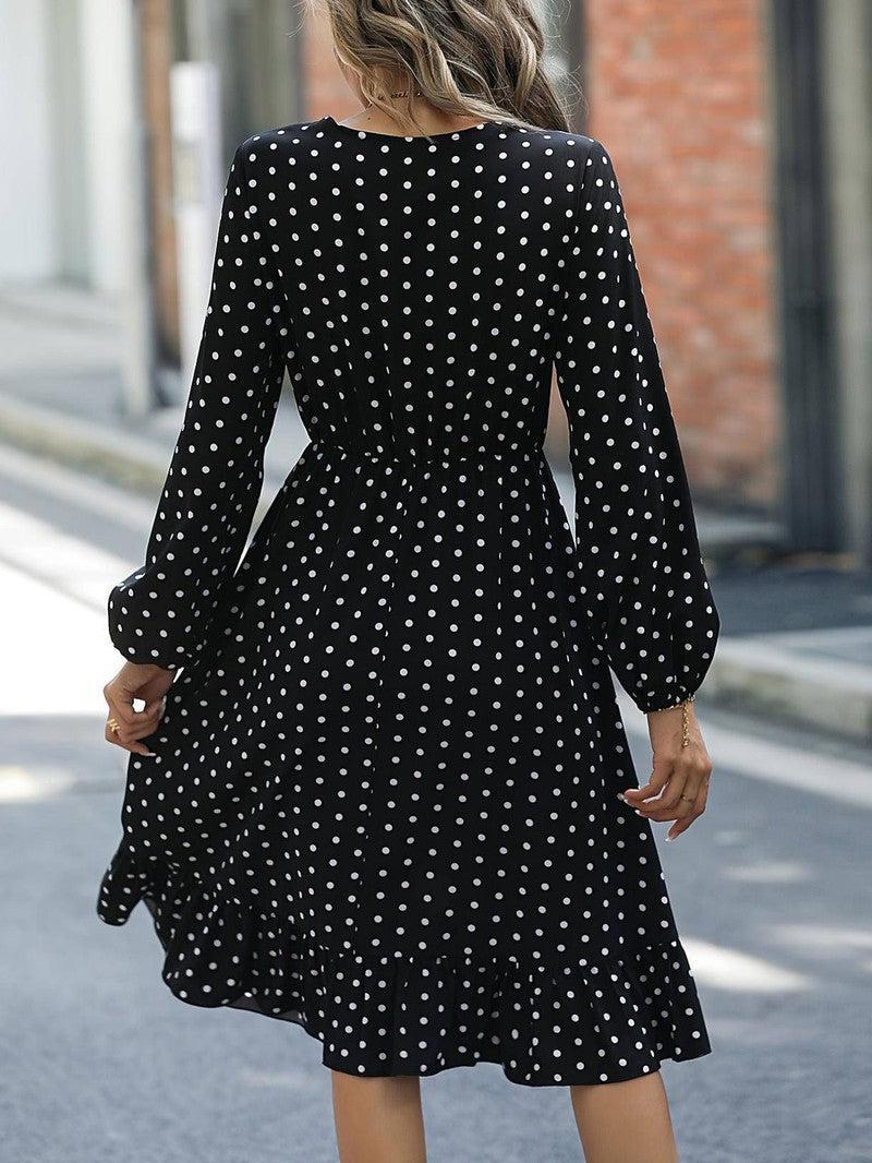 European And American Waist Slimming Polka Dot Long Sleeve-10