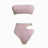 European And American Women's White Bikini Split Tube Top-Lotusrootpink-3