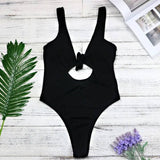 explosions piece solid color hollow sexy swimsuit backless-Black-3