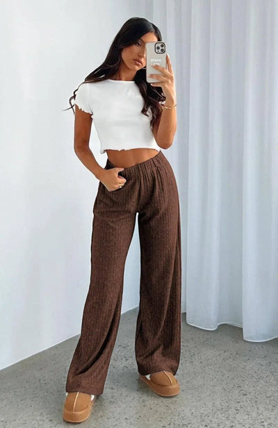 Fashion Brushed Women's Clothing Casual Straight Trousers-7