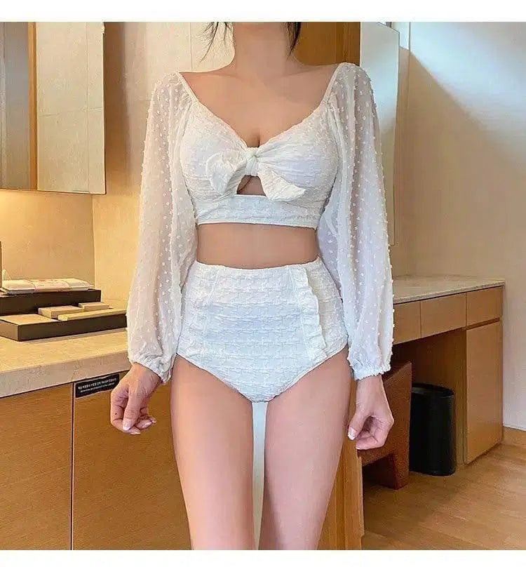 Fashion Lace Long Sleeve Sunscreen Bikini-M-1