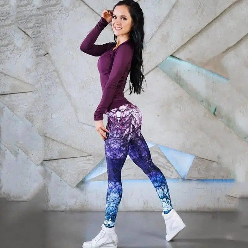 Fashion Mixed Color High Waist Printed Sports Yoga Pants-Photo Color-2