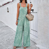 Fashion Print Square Neck Jumpsuit With Pockets Spring-Green-5