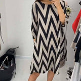 Fashion Round Neck Loose Slimming Stripes Dress-Picture Color-1