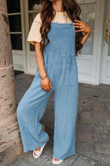 Fashion Square Neck Jumpsuit With Pockets Spring Summer Casual Solid Color Loose Overalls Womens Clothing-Lake Blue-8