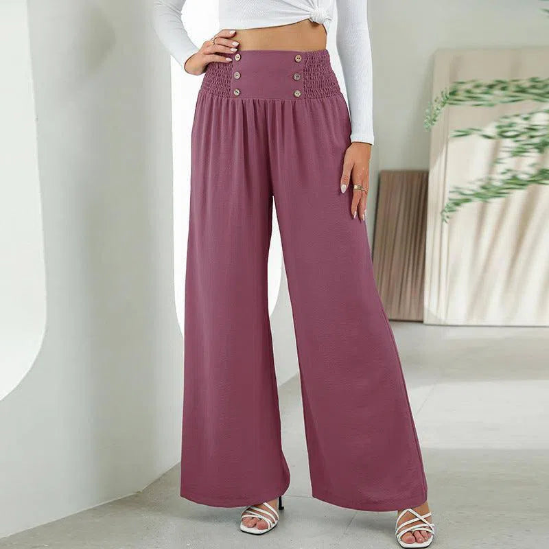 Fashion Straight Wide Leg Pants Elastic High Waist Casual Trousers For Women-Purple-7